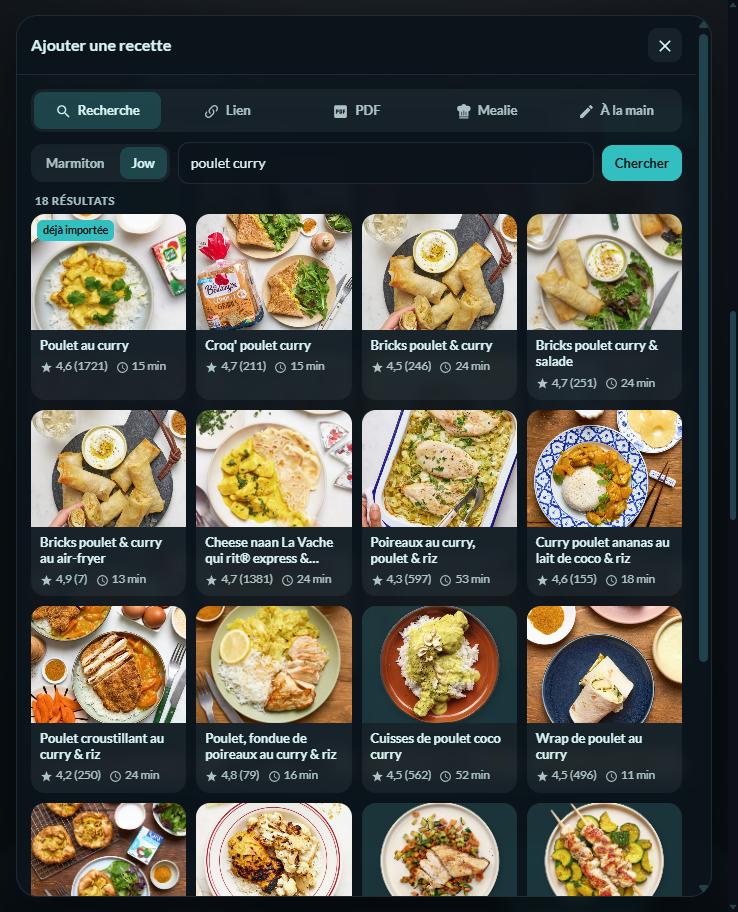 HOLM My Menu 1.1.8 : les recettes Jow et les recettes revisitées