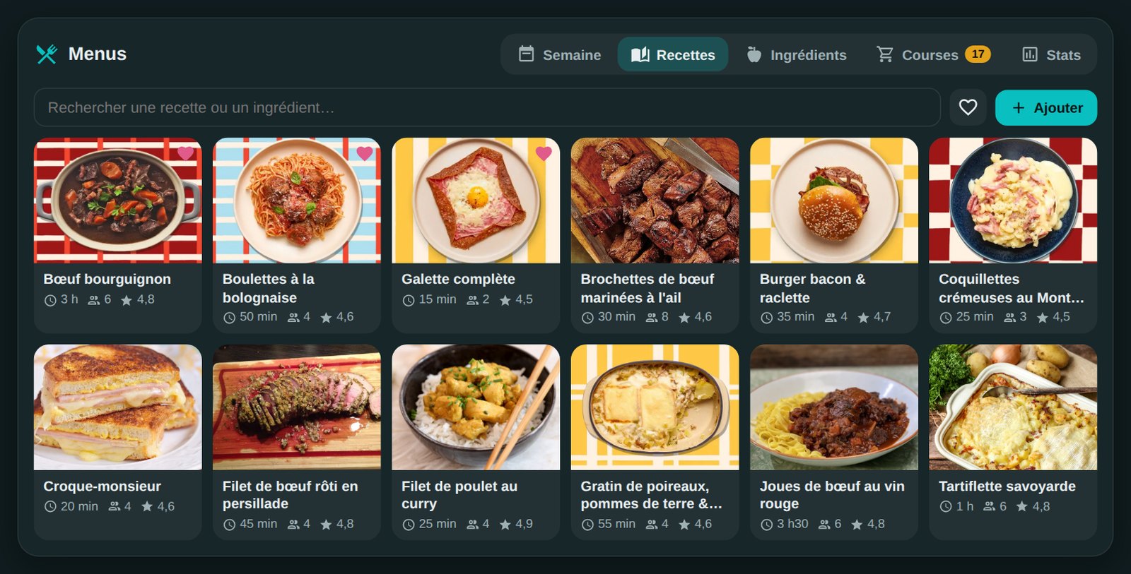 HOLM My Menu : les menus de la semaine, vos recettes et la liste de courses