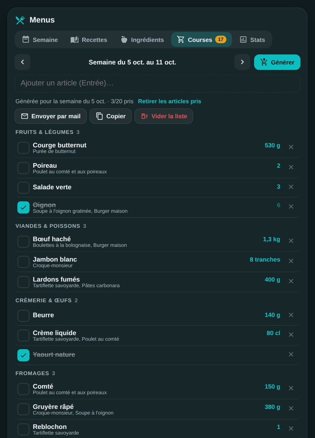 La liste de courses