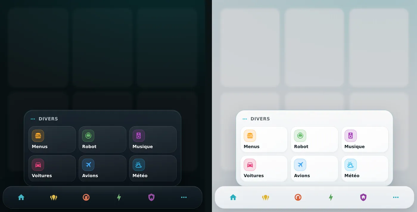 HOLM Navbar Card 1.6.2 : apparence claire ou sombre, et roue des couleurs